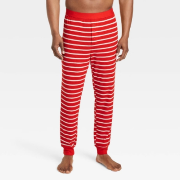 NEW! Men's Striped Matching Family Thermal Pajama PJ Pants, Red & White XXL TALL - Picture 1 of 13